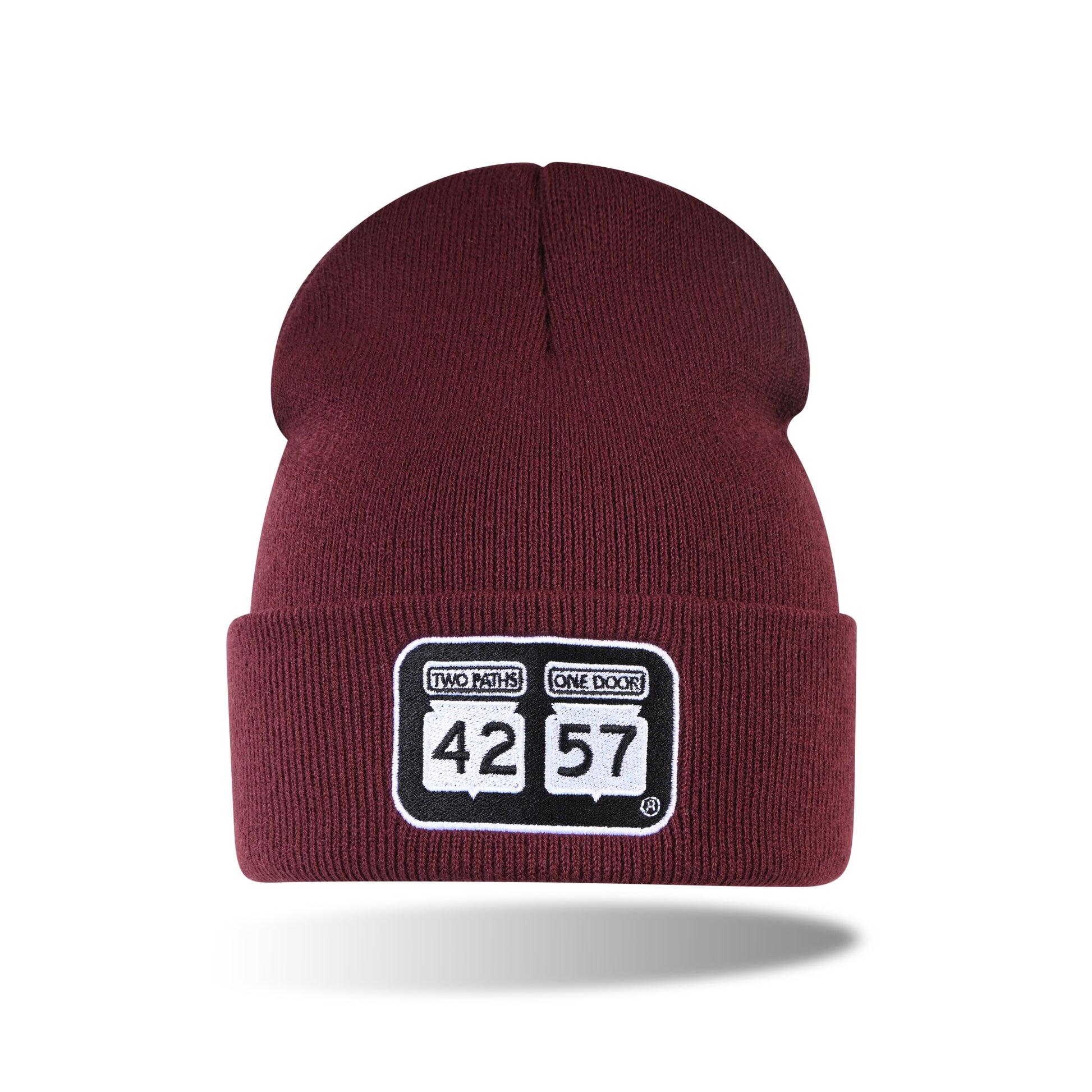 42-57 Classic Beanie in maroon with embroidered 42-57 logo