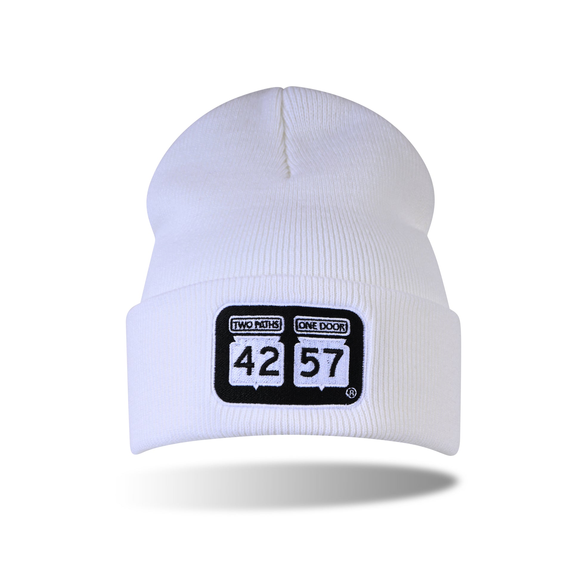 42-57 Classic Beanie in white with embroidered 42-57 logo