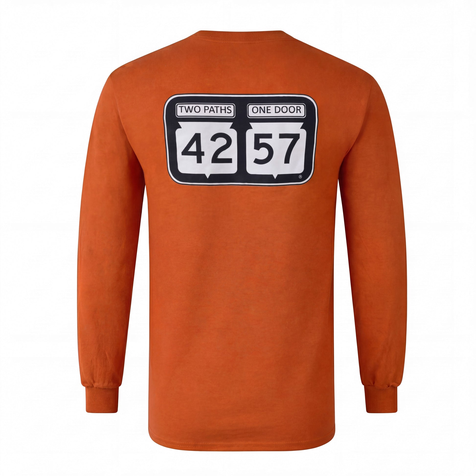 Back view of 42-57 Unisex Classic Long Sleeve Tee in orange