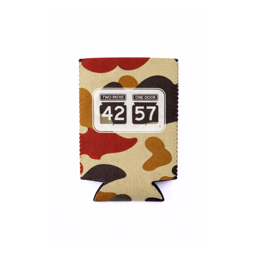 Flat view of 42-57 Standard Coozie in camouflage pattern