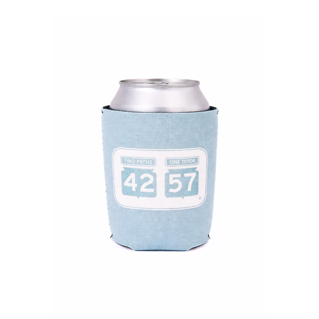 42-57 Standard Coozie in light blue holding a 12 oz can