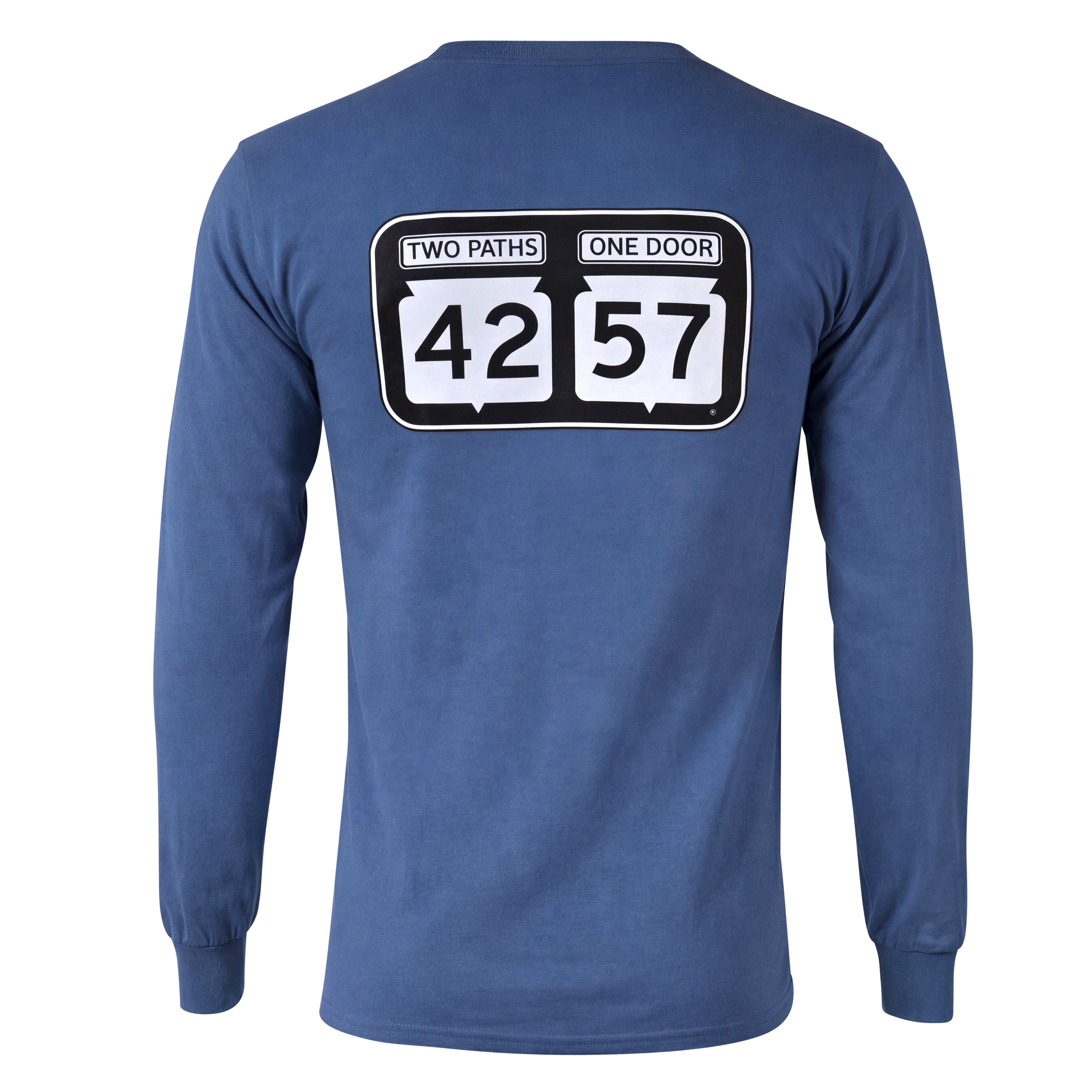 Back view of 42-57 Unisex Classic Long Sleeve Tee in blue
