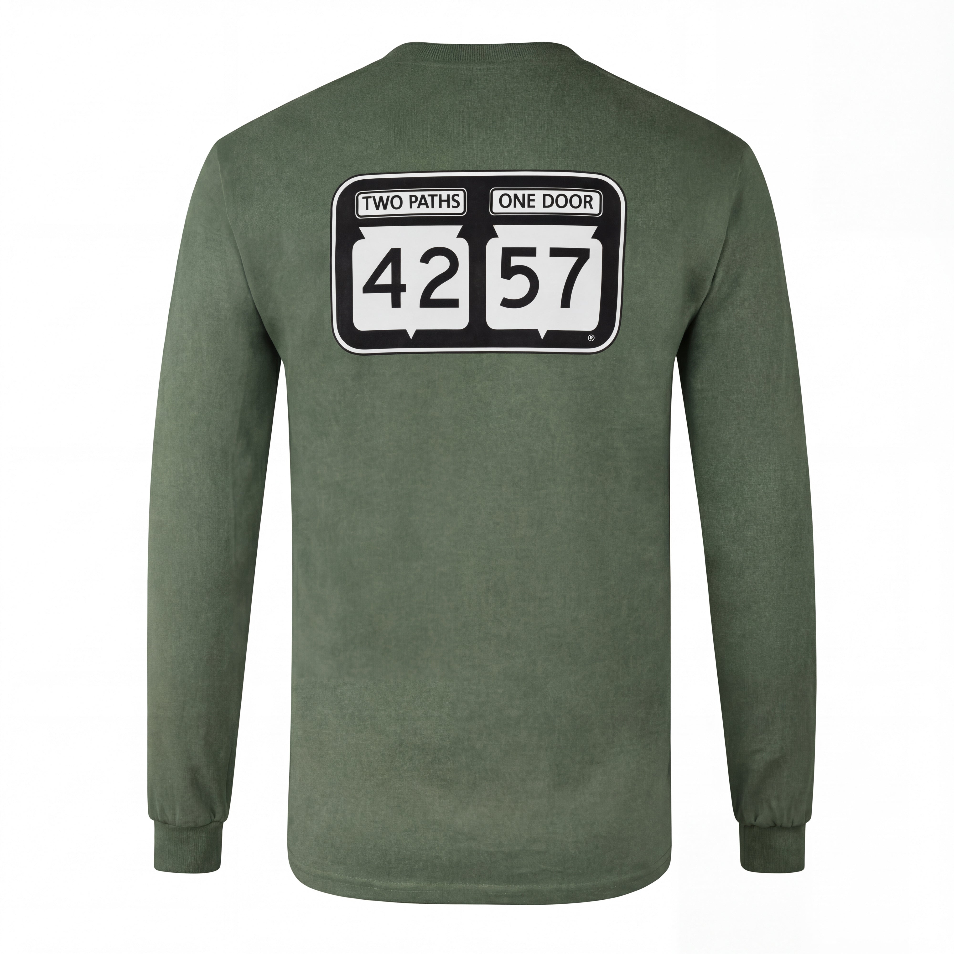 Back view of 42-57 Unisex Classic Long Sleeve Tee in green