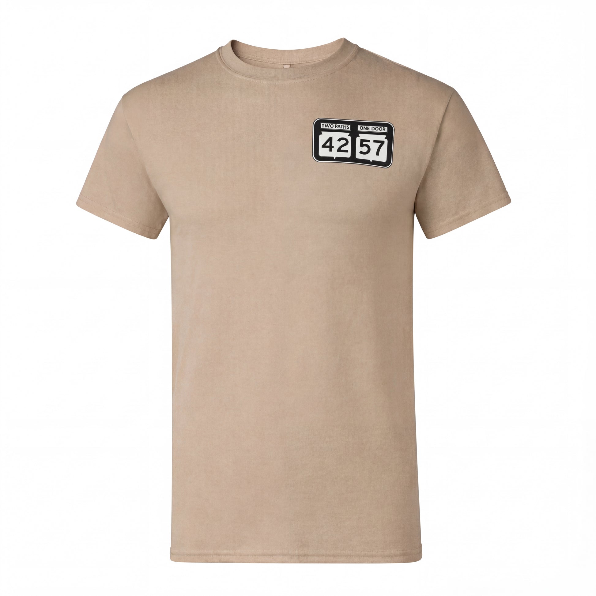 42-57 Unisex Classic Tee in khaki with Door County-inspired logo