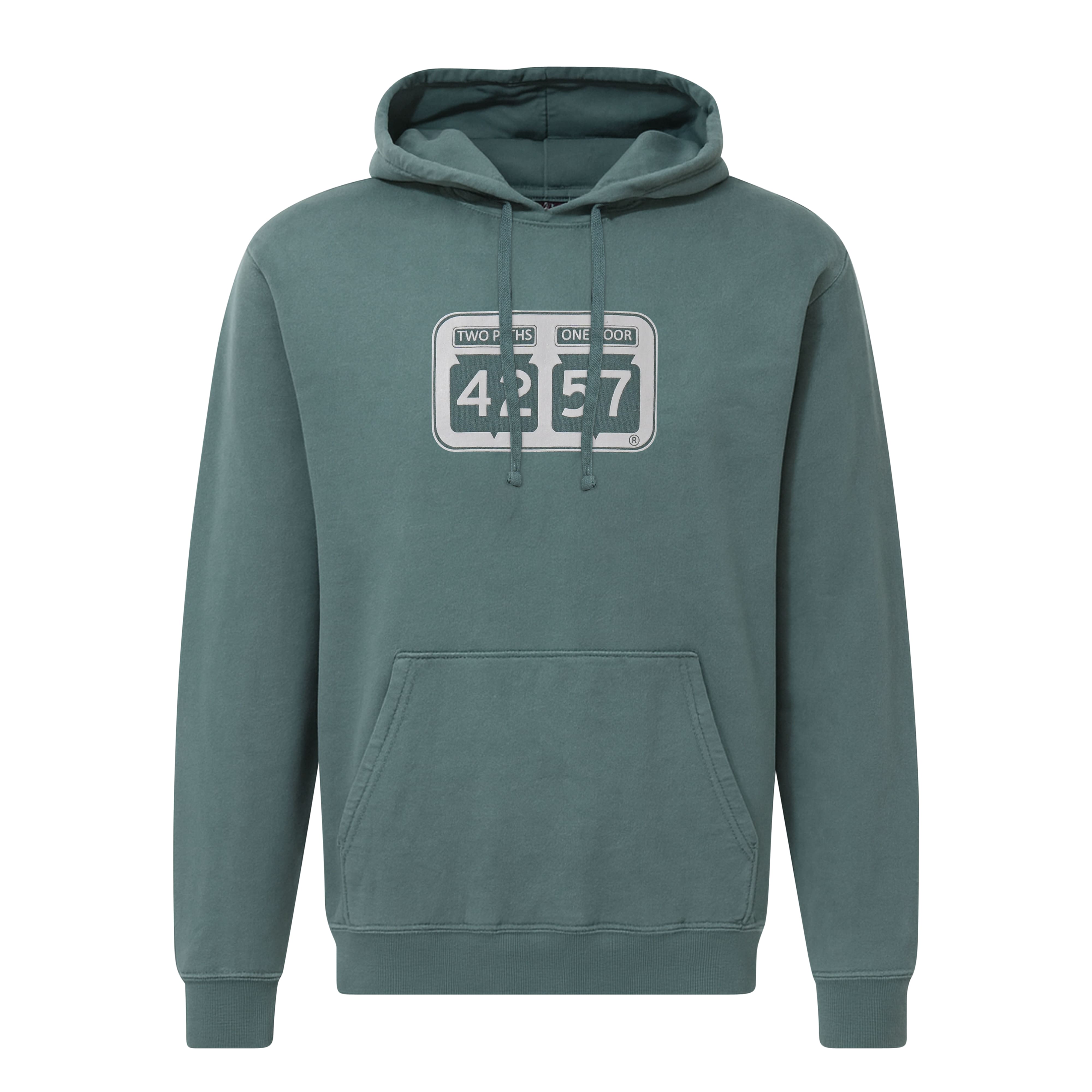 42-57 Unisex Shoreline Hoodie in green with signature Door County logo