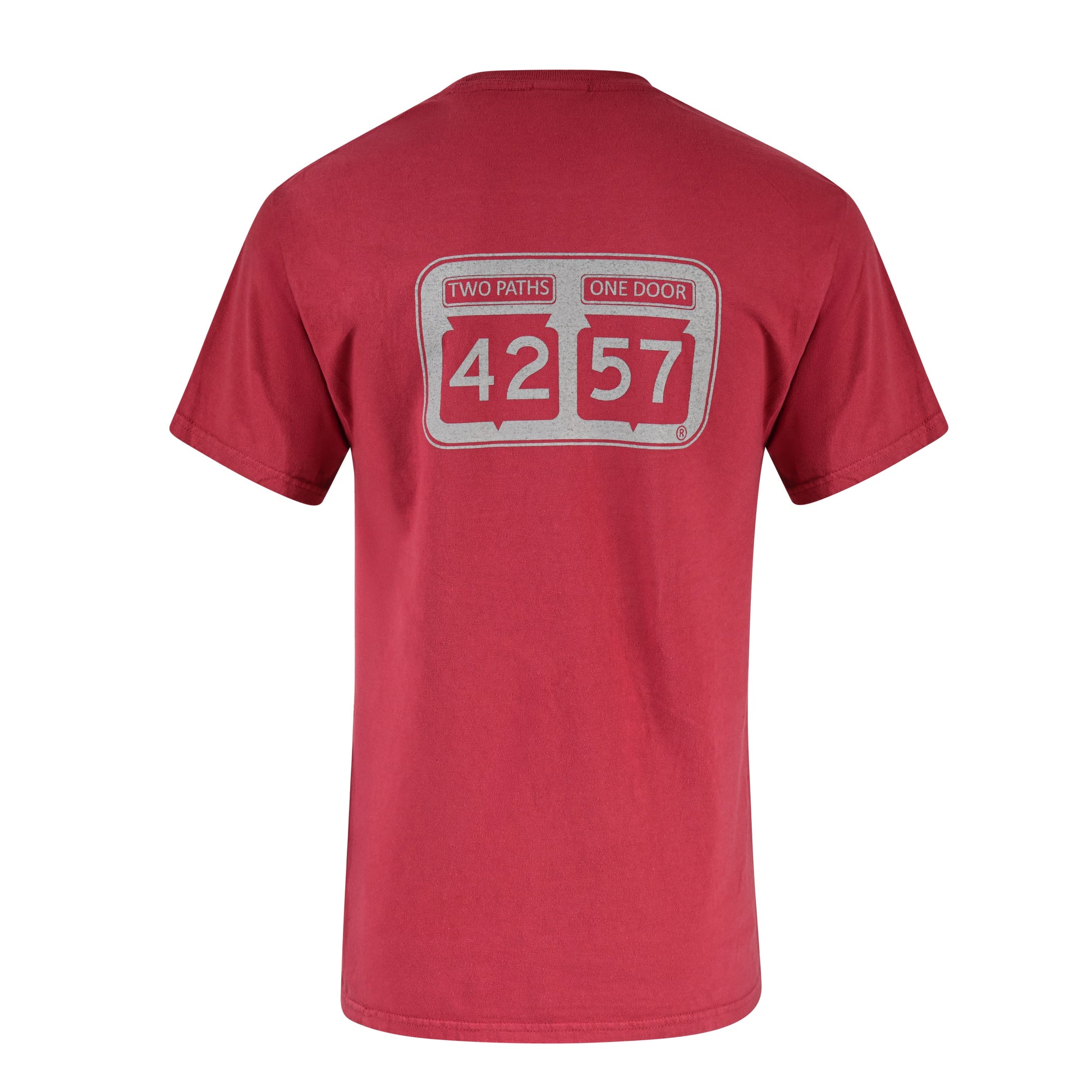 Back view of 42-57 Unisex Shoreline Tee in red