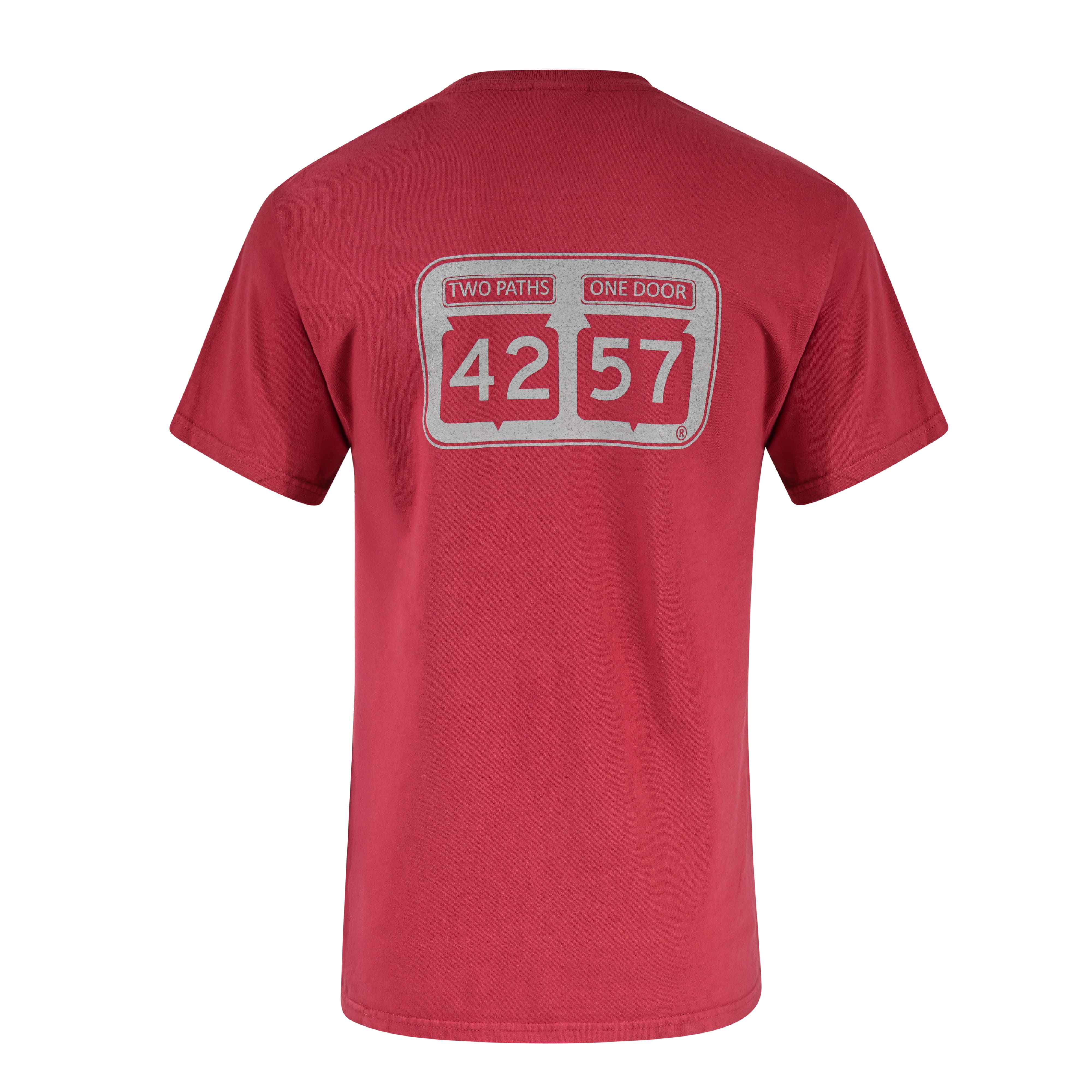 Back view of 42-57 Unisex Shoreline Tee in red