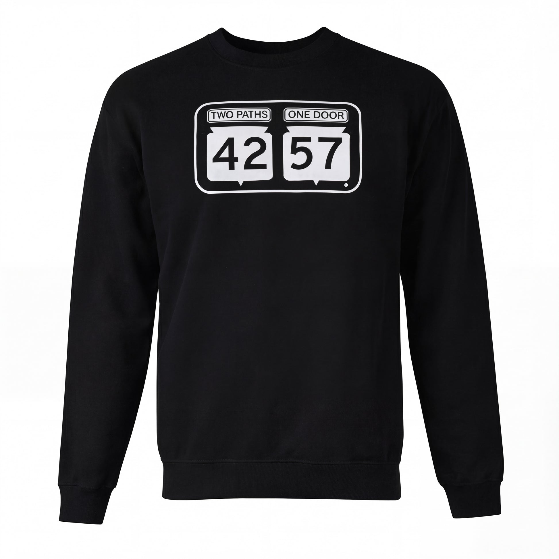 42-57 Unisex Timeless Crewneck Sweatshirt in black with signature Door County logo