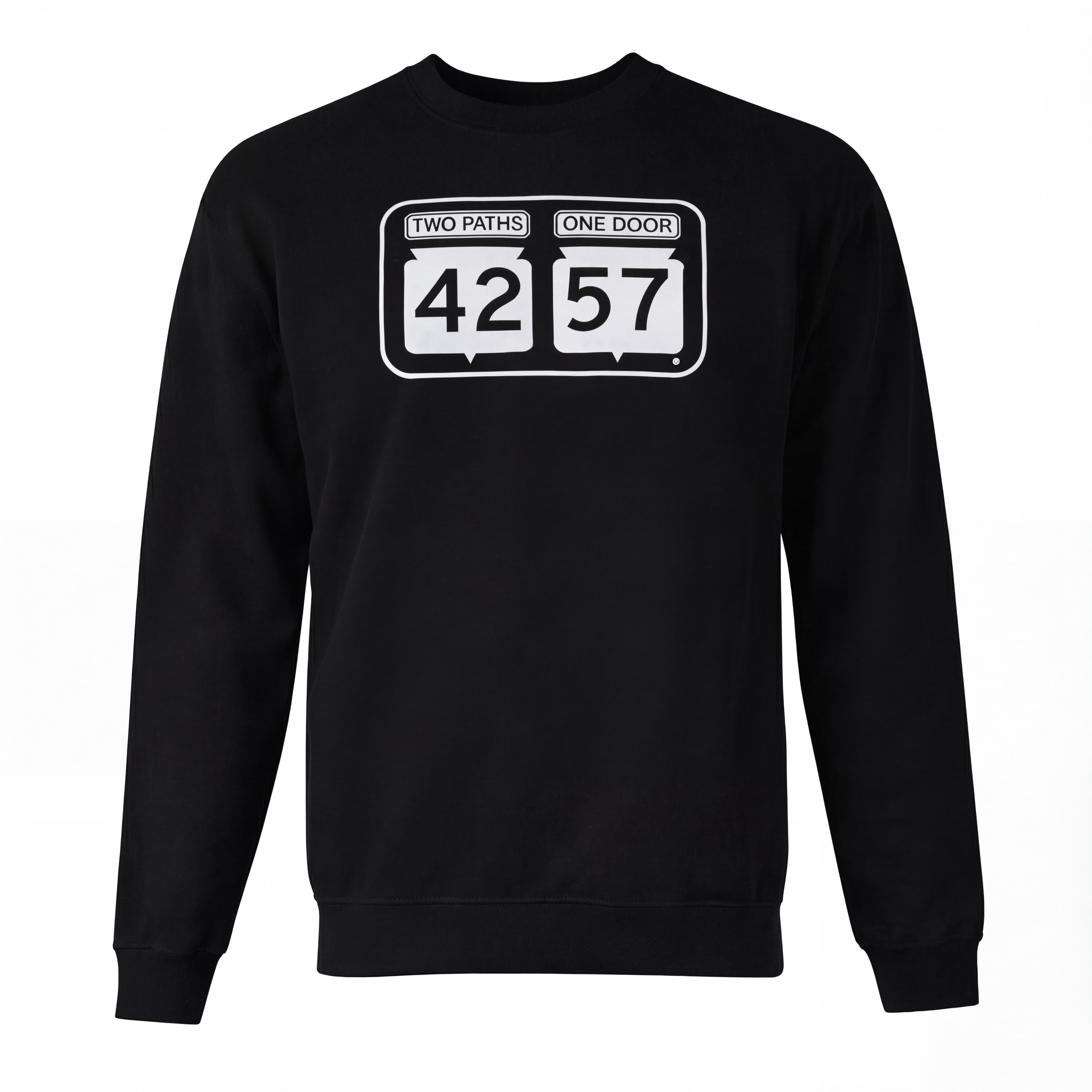 42-57 Unisex Timeless Crewneck Sweatshirt in black with signature Door County logo