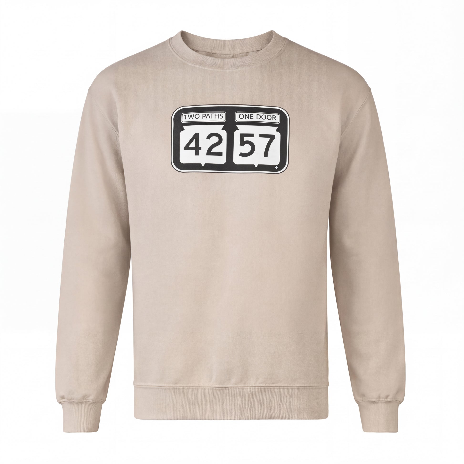 42-57 Unisex Timeless Crewneck Sweatshirt in sand with signature Door County logo