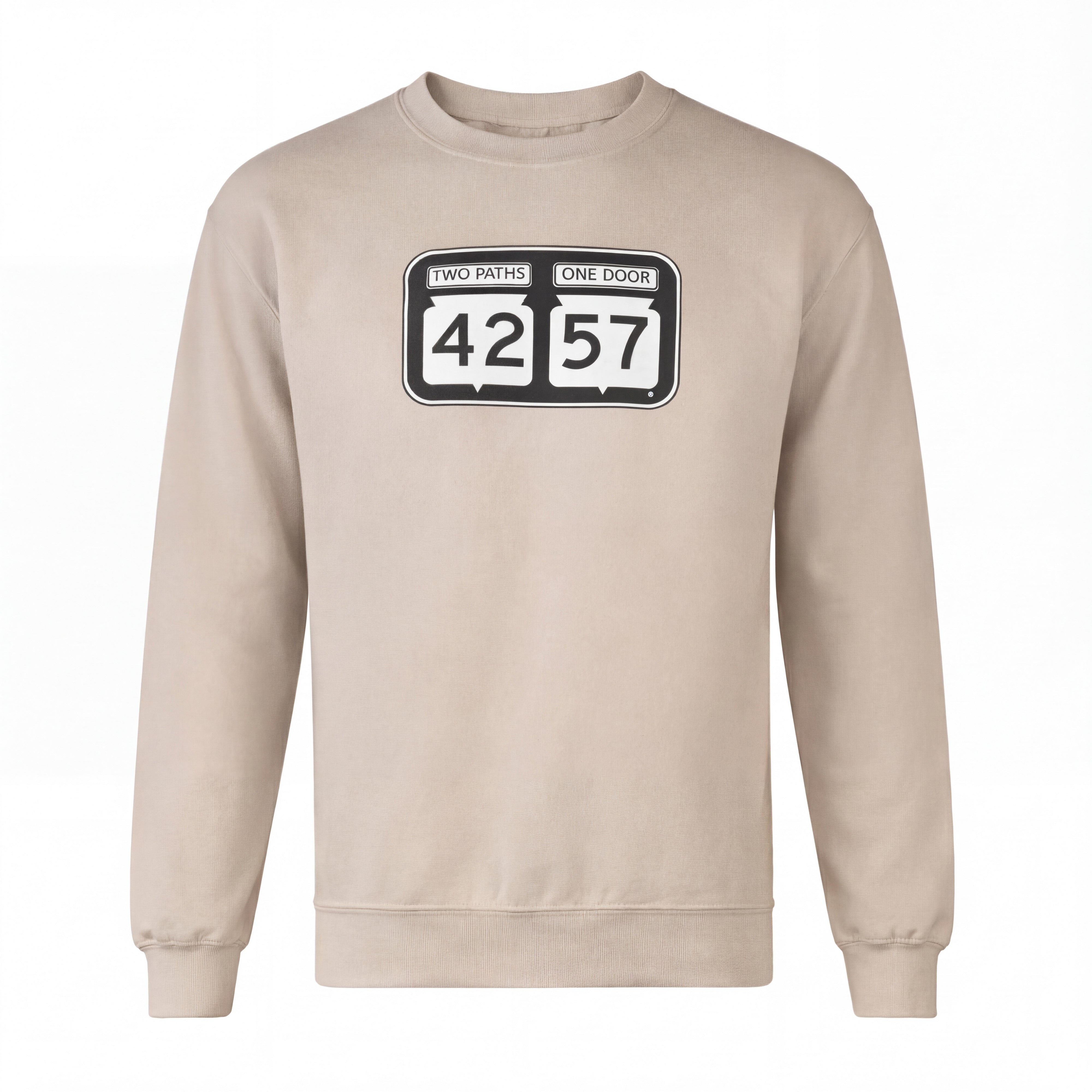 42-57 Unisex Timeless Crewneck Sweatshirt in sand with signature Door County logo
