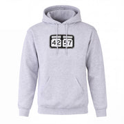 42-57 Unisex Timeless Hoodie in heather gray featuring Door County inspired design on front
