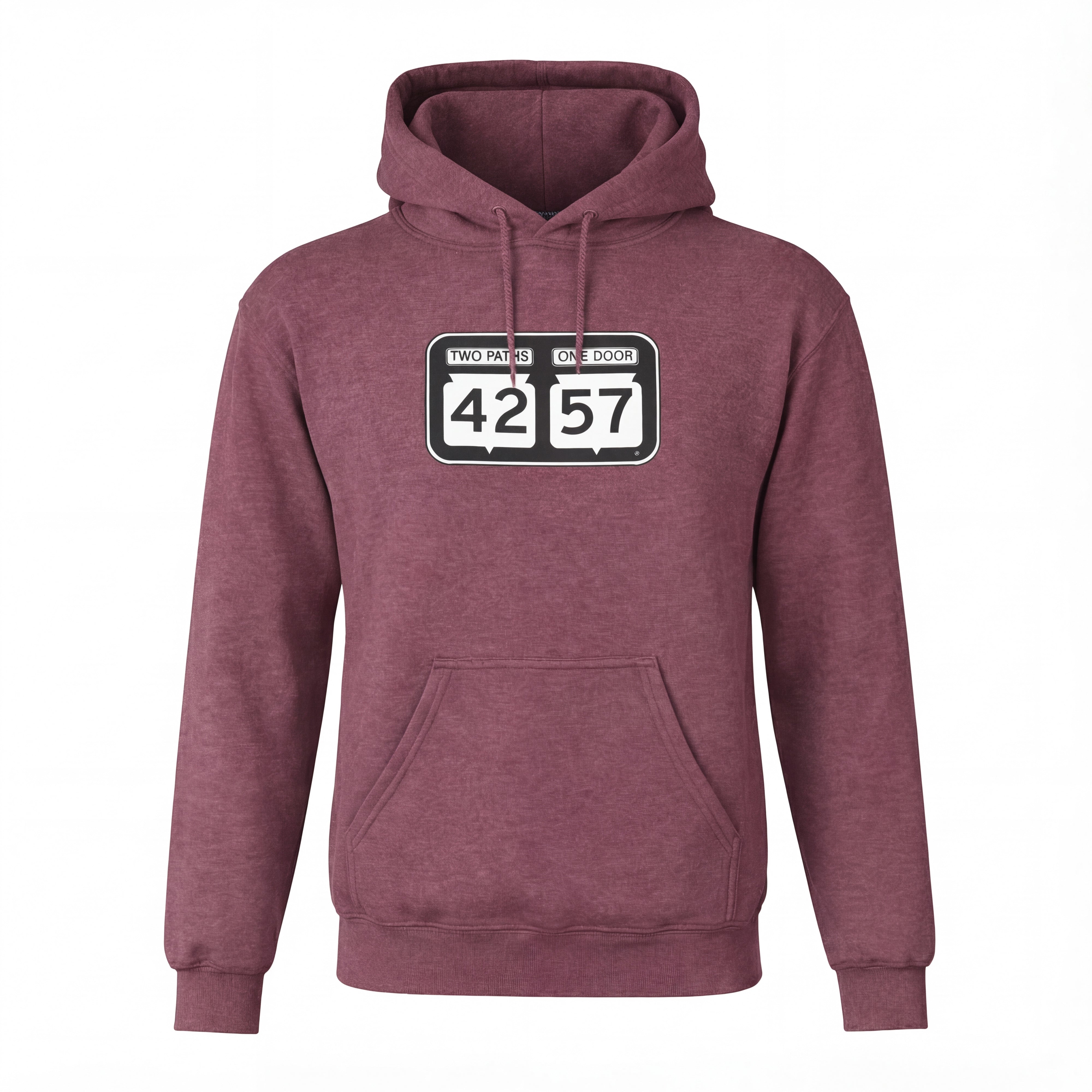 42-57 Unisex Timeless Hoodie in heather gray featuring a Door County inspired design on front