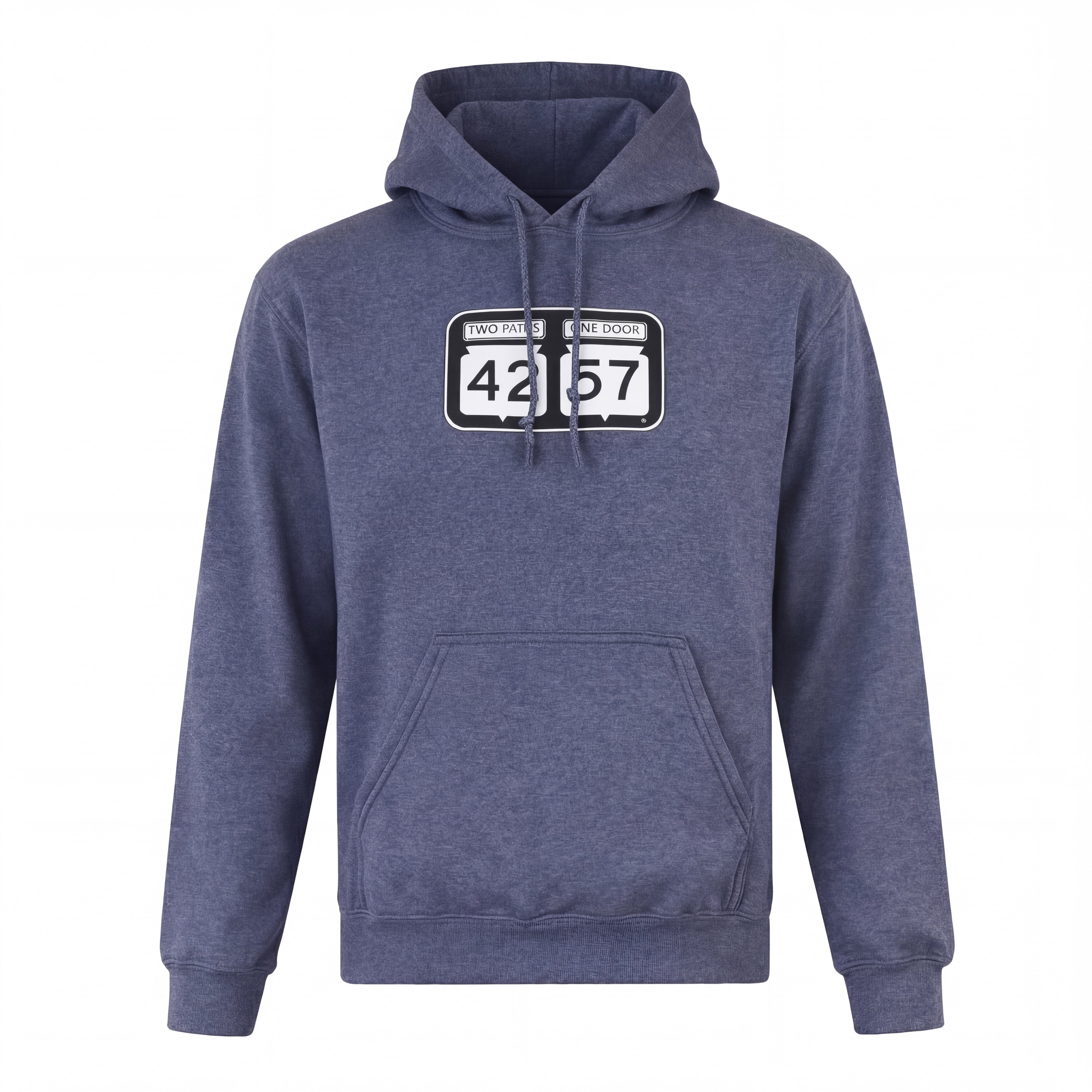 42-57 Unisex Timeless Hoodie in heather gray featuring a Door County inspired design on front