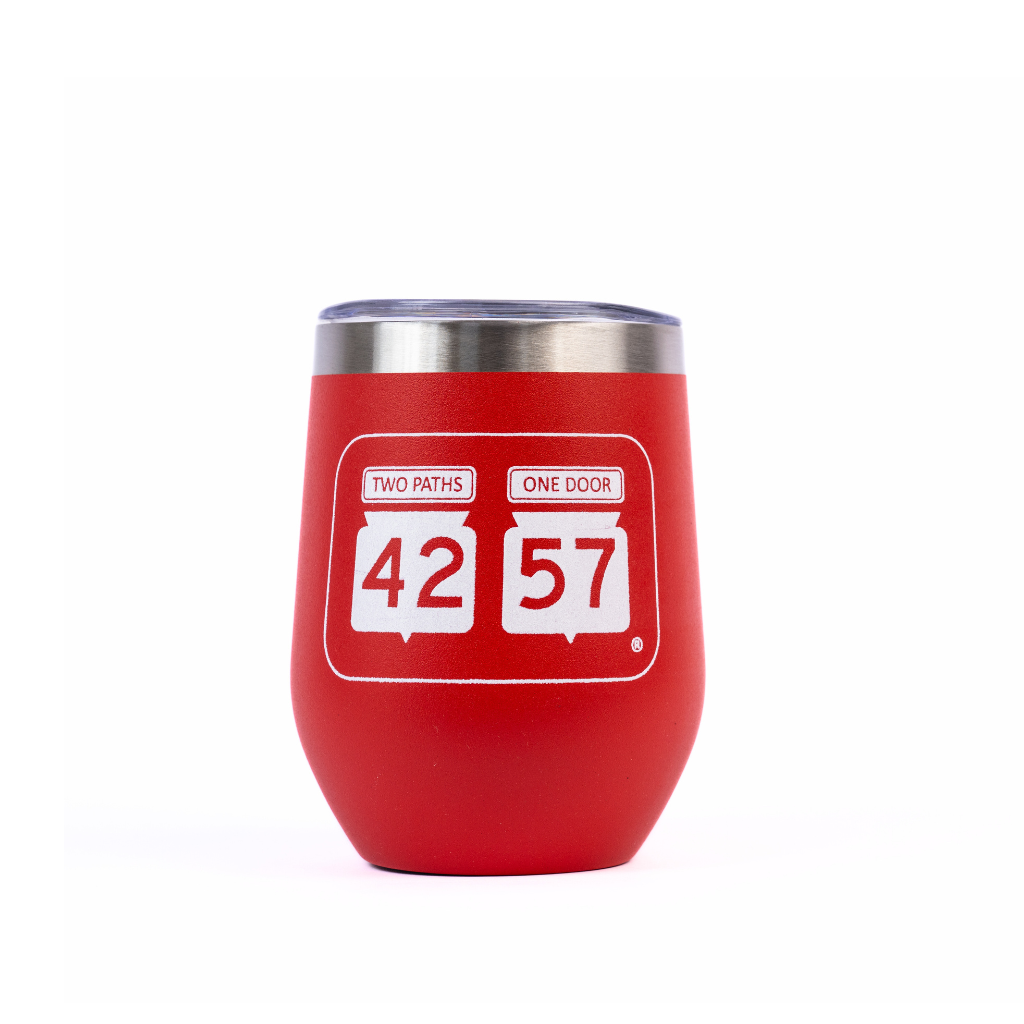 42-57 Wine Tumbler in red with signature 42-57 logo