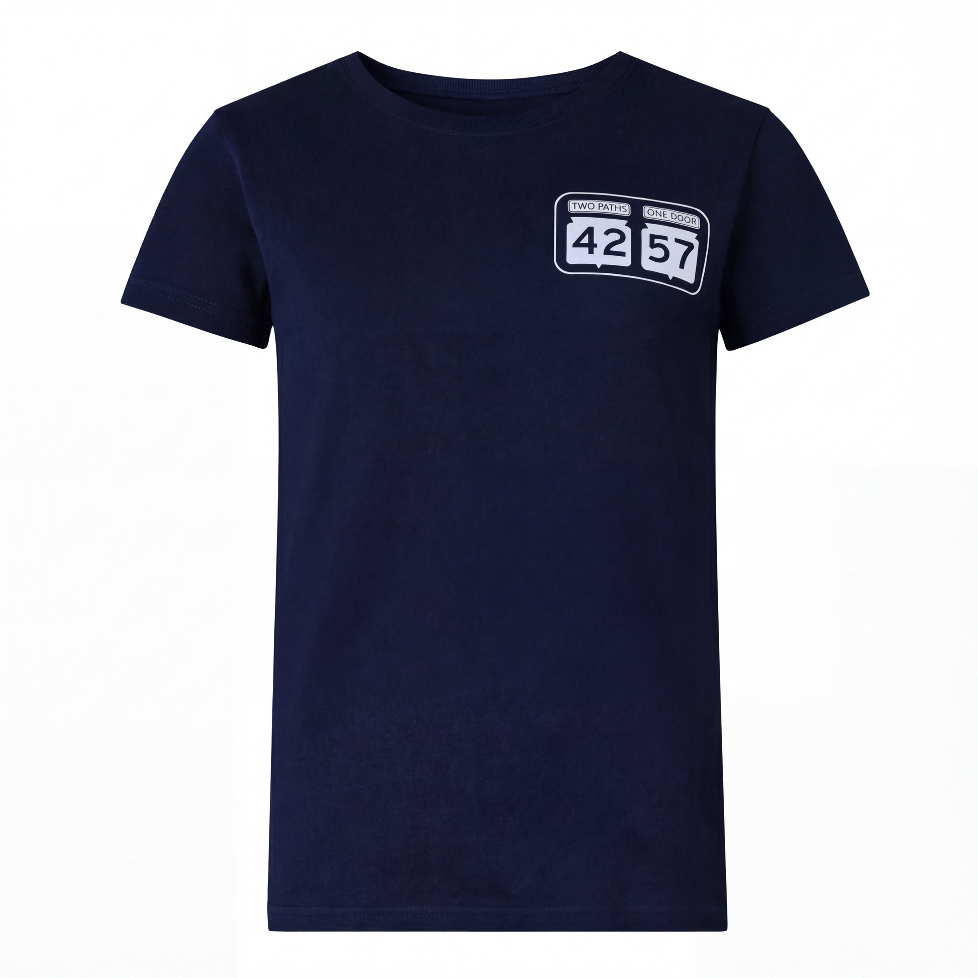 42-57 Women’s Classic Tee in navy featuring signature logo