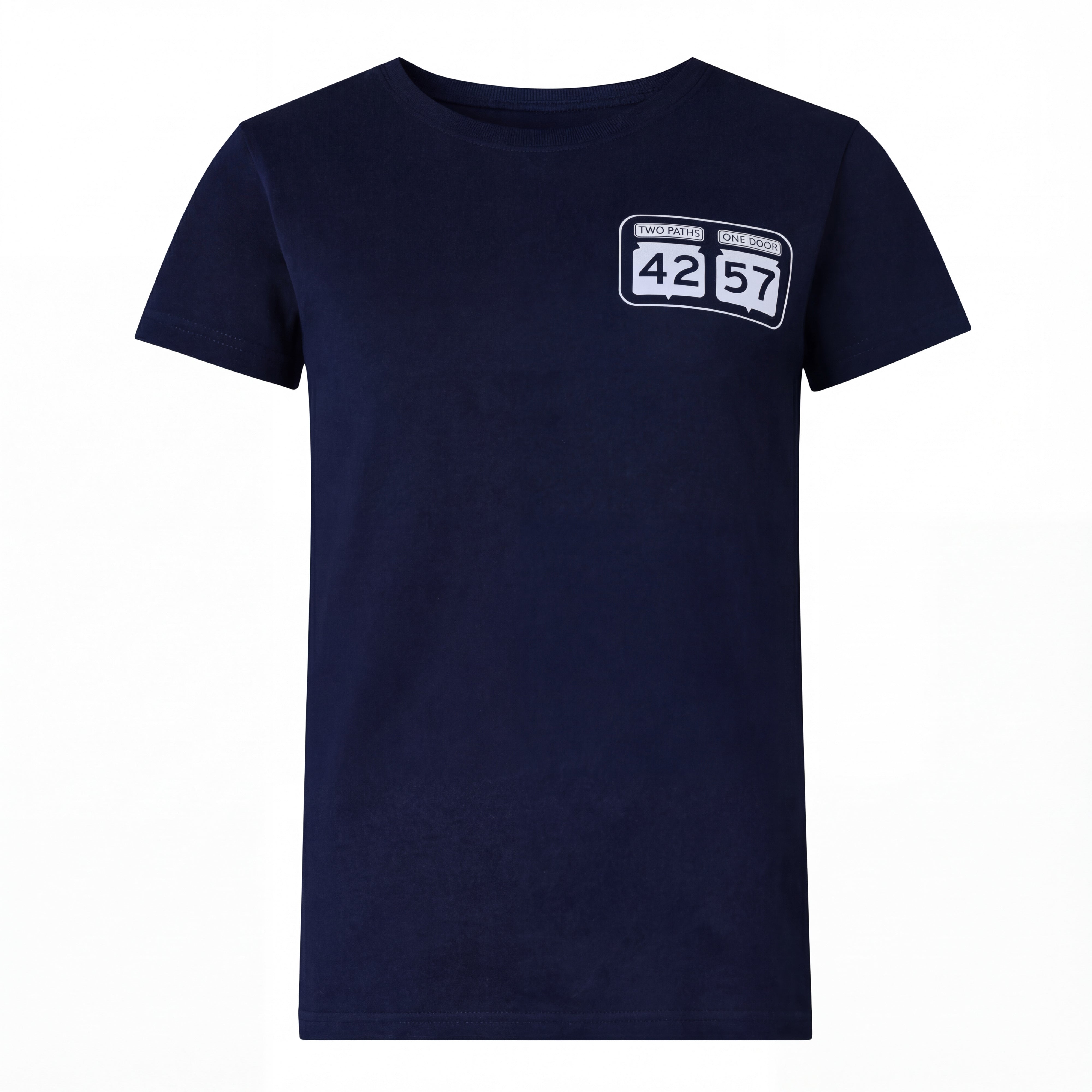 42-57 Women’s Classic Tee in navy featuring signature logo