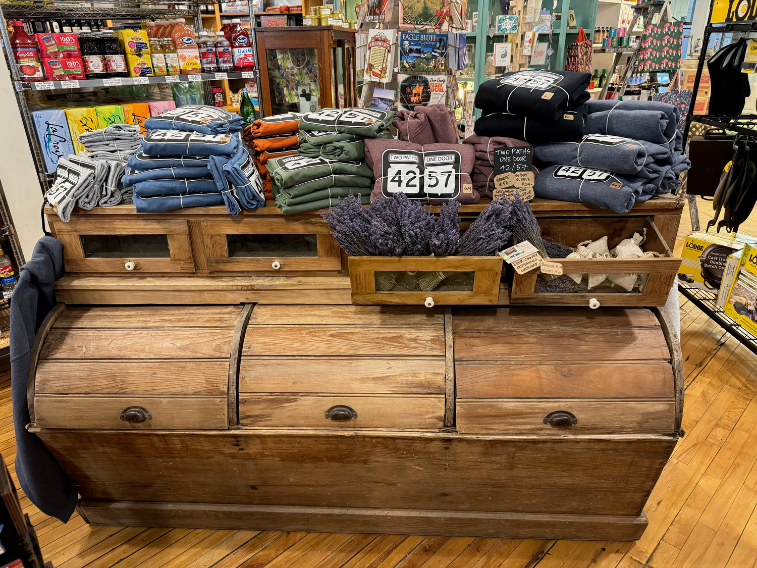 display of 42-57 clothing being sold in a store